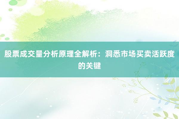 股票成交量分析原理全解析：洞悉市场买卖活跃度的关键