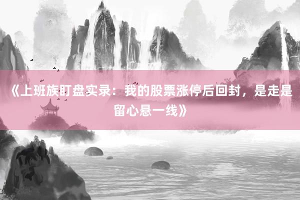 《上班族盯盘实录：我的股票涨停后回封，是走是留心悬一线》