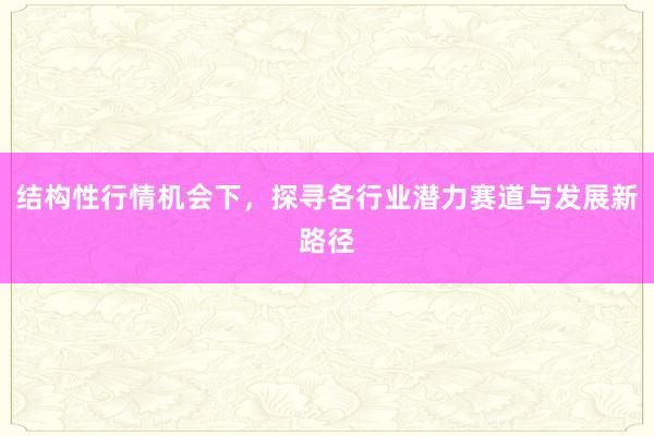 结构性行情机会下，探寻各行业潜力赛道与发展新路径