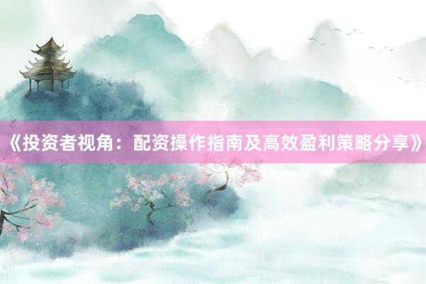 《投资者视角：配资操作指南及高效盈利策略分享》