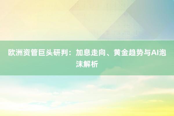 欧洲资管巨头研判：加息走向、黄金趋势与AI泡沫解析