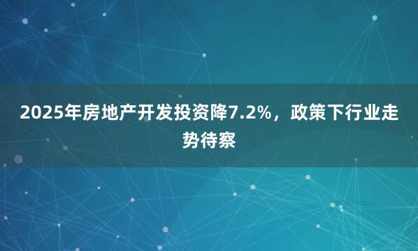 2025年房地产开发投资降7.2%，政策下行业走势待察